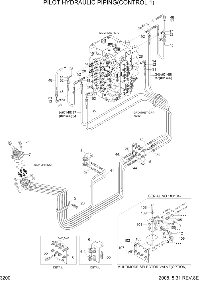 Схема запчастей Hyundai R500LC7 - PAGE 3200 PILOT HYDRAULIC PIPING(CONTROL 1) ГИДРАВЛИЧЕСКАЯ СИСТЕМА