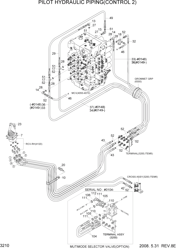 Схема запчастей Hyundai R500LC7 - PAGE 3210 PILOT HYDRAULIC PIPING(CONTROL 2) ГИДРАВЛИЧЕСКАЯ СИСТЕМА