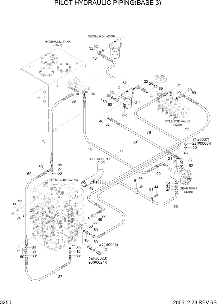 Схема запчастей Hyundai R500LC7 - PAGE 3250 PILOT HYDRAULIC PIPING(BASE 3) ГИДРАВЛИЧЕСКАЯ СИСТЕМА