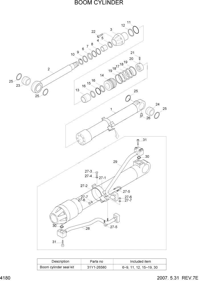 Схема запчастей Hyundai R500LC7 - PAGE 4180 BOOM CYLINDER ГИДРАВЛИЧЕСКИЕ КОМПОНЕНТЫ