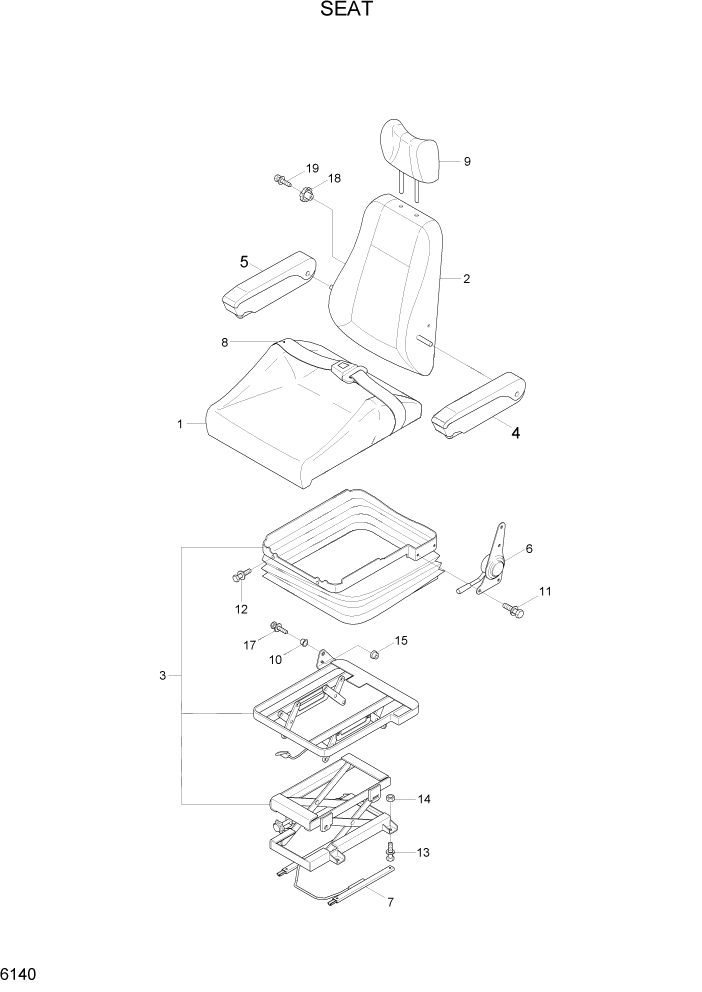 Схема запчастей Hyundai R500LC7 - PAGE 6140 SEAT СТРУКТУРА