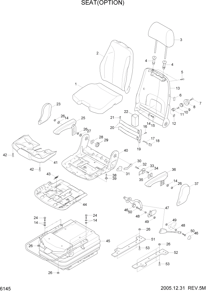 Схема запчастей Hyundai R500LC7 - PAGE 6145 SEAT(OPTION) СТРУКТУРА