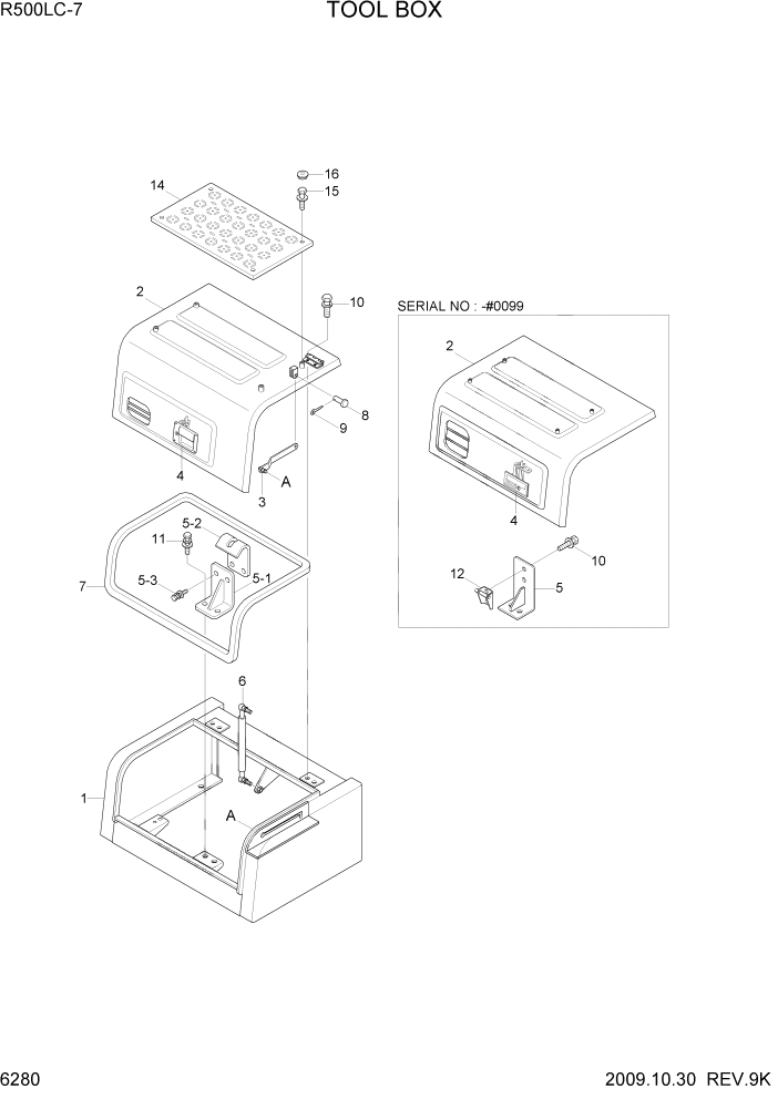 Схема запчастей Hyundai R500LC7 - PAGE 6280 TOOL BOX СТРУКТУРА