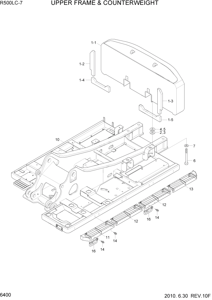 Схема запчастей Hyundai R500LC7 - PAGE 6400 UPPER FRAME & COUNTERWEIGHT СТРУКТУРА