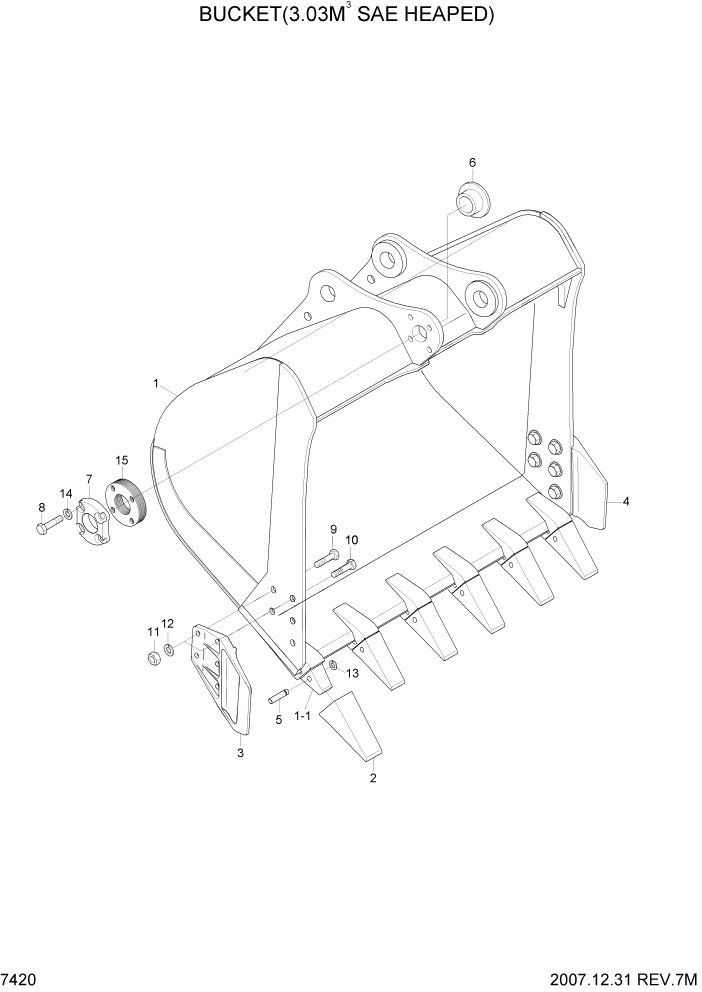 Схема запчастей Hyundai R500LC7 - PAGE 7420 BUCKET(3.03M3 SAE HEAPED) РАБОЧЕЕ ОБОРУДОВАНИЕ