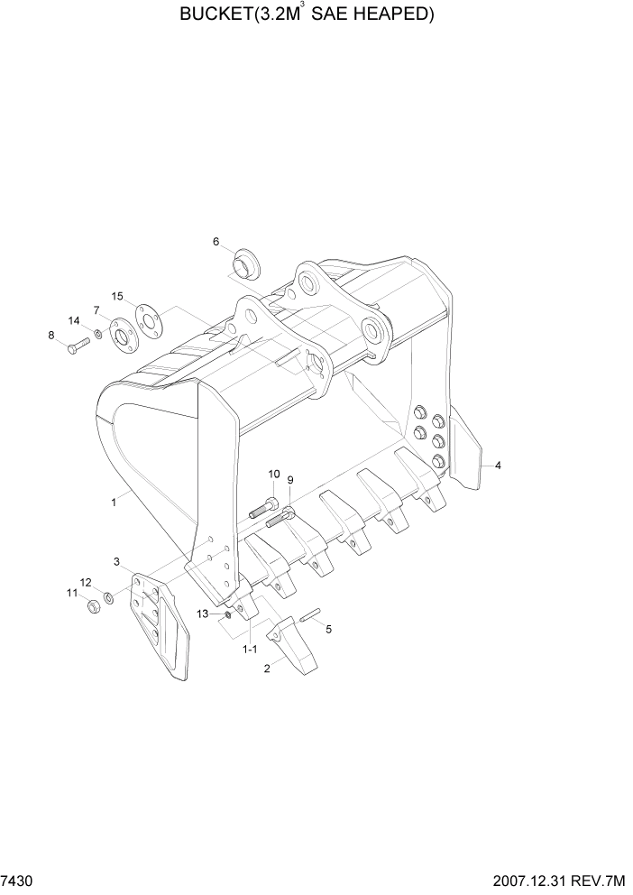 Схема запчастей Hyundai R500LC7 - PAGE 7430 BUCKET(3.20M3 SAE HEAPED) РАБОЧЕЕ ОБОРУДОВАНИЕ