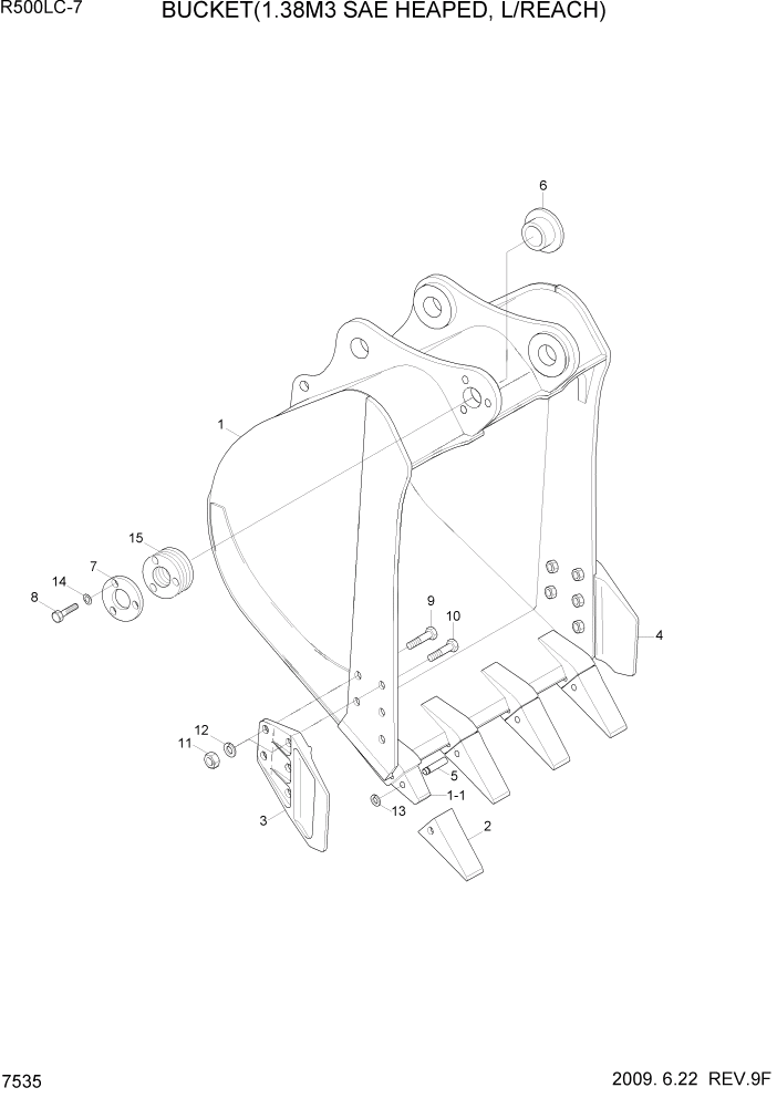 Схема запчастей Hyundai R500LC7 - PAGE 7535 BUCKET(1.38M3 SAE HEAPED, L/REACH) РАБОЧЕЕ ОБОРУДОВАНИЕ