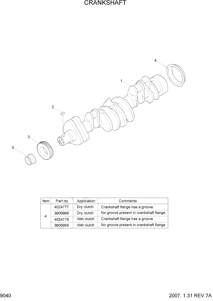 Схема запчастей Hyundai R500LC7 - PAGE 9040 CRANKSHAFT ДВИГАТЕЛЬ БАЗА