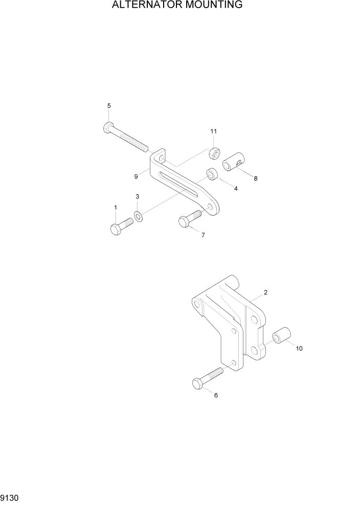 Схема запчастей Hyundai R500LC7 - PAGE 9130 ALTERNATOR MOUNTING ДВИГАТЕЛЬ БАЗА