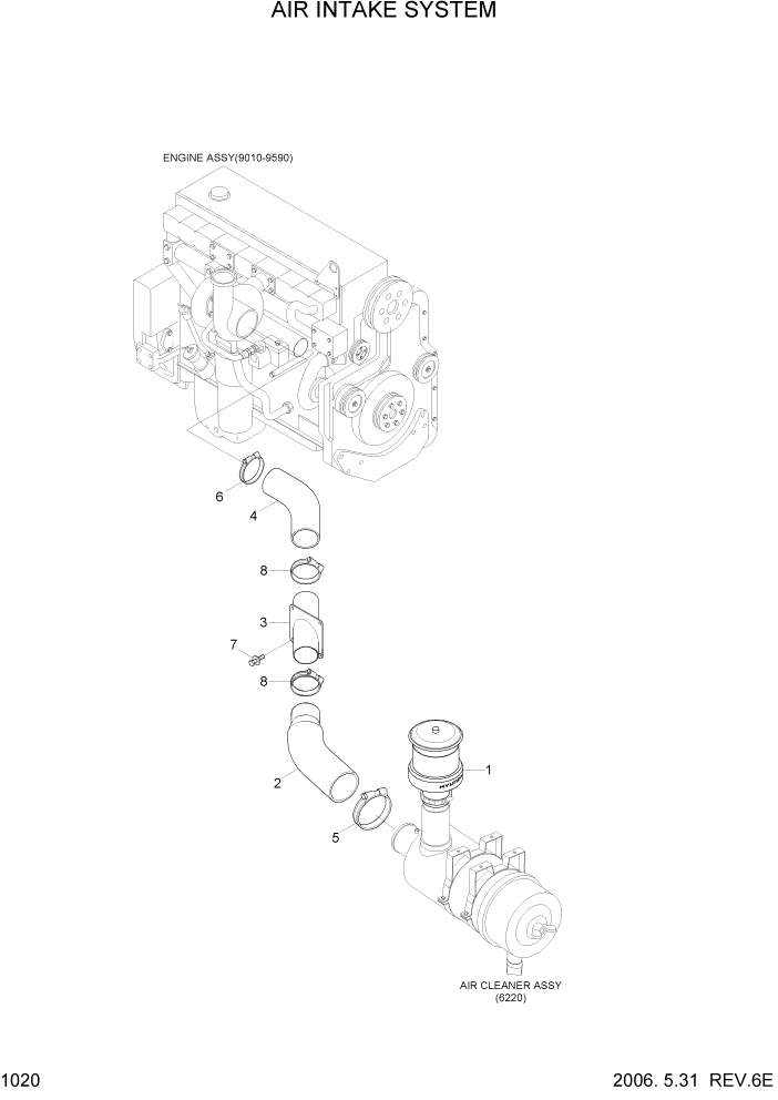 Схема запчастей Hyundai R500LC7A - PAGE 1020 AIR INTAKE SYSTEM СИСТЕМА ДВИГАТЕЛЯ