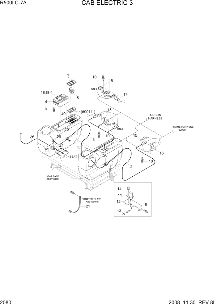 Схема запчастей Hyundai R500LC7A - PAGE 2080 CAB ELECTRIC 3 ЭЛЕКТРИЧЕСКАЯ СИСТЕМА
