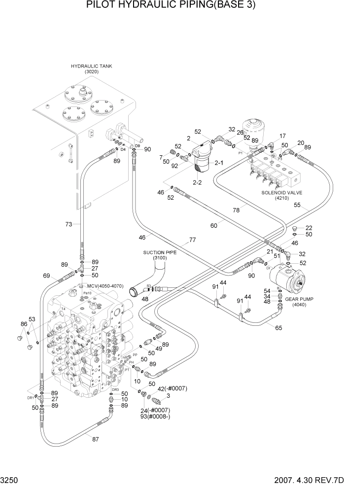 Схема запчастей Hyundai R500LC7A - PAGE 3250 PILOT HYDRAULIC PIPING(BASE 3) ГИДРАВЛИЧЕСКАЯ СИСТЕМА