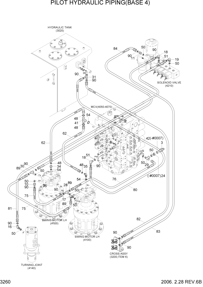 Схема запчастей Hyundai R500LC7A - PAGE 3260 PILOT HYDRAULIC PIPING(BASE 4) ГИДРАВЛИЧЕСКАЯ СИСТЕМА