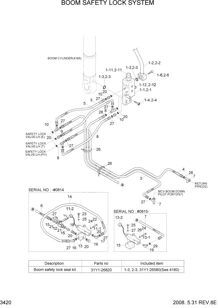 Схема запчастей Hyundai R500LC7A - PAGE 3420 BOOM SAFETY LOCK SYSTEM ГИДРАВЛИЧЕСКАЯ СИСТЕМА