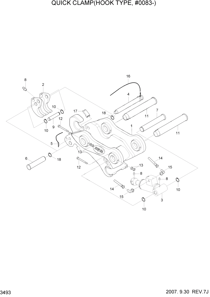 Схема запчастей Hyundai R500LC7A - PAGE 3493 QUICK CLAMP(HOOK TYPE, #0083-) ГИДРАВЛИЧЕСКАЯ СИСТЕМА