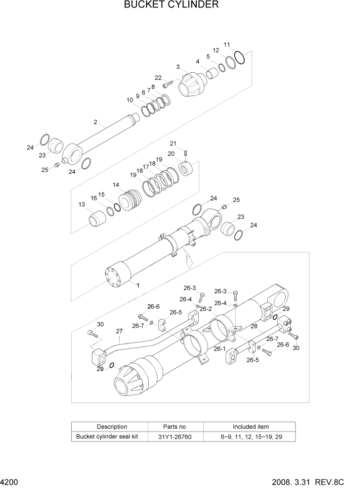 Схема запчастей Hyundai R500LC7A - PAGE 4200 BUCKET CYLINDER ГИДРАВЛИЧЕСКИЕ КОМПОНЕНТЫ