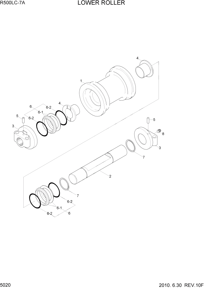 Схема запчастей Hyundai R500LC7A - PAGE 5020 LOWER ROLLER ХОДОВАЯ ЧАСТЬ