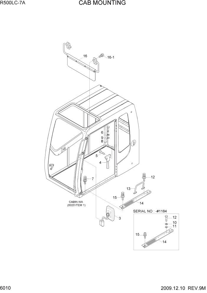 Схема запчастей Hyundai R500LC7A - PAGE 6010 CAB MOUNTING СТРУКТУРА