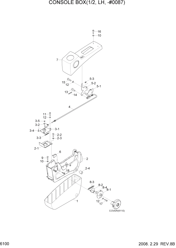 Схема запчастей Hyundai R500LC7A - PAGE 6100 CONSOLE BOX 1(LH, -#0087) СТРУКТУРА