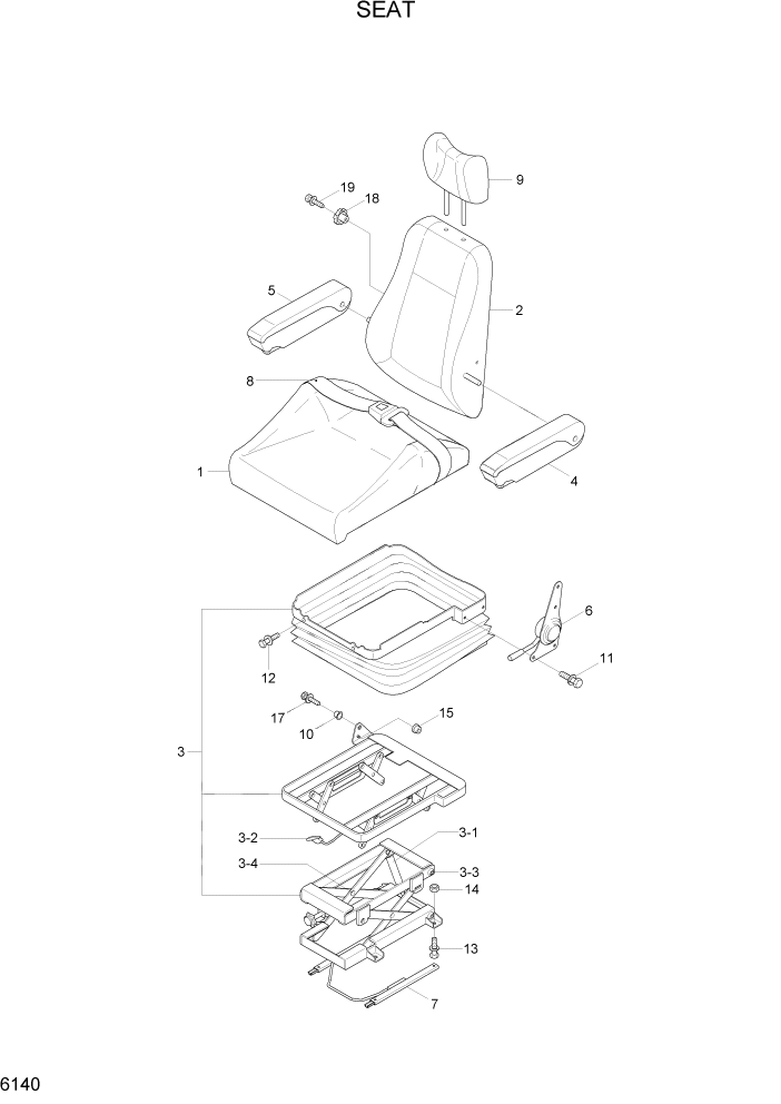 Схема запчастей Hyundai R500LC7A - PAGE 6140 SEAT СТРУКТУРА