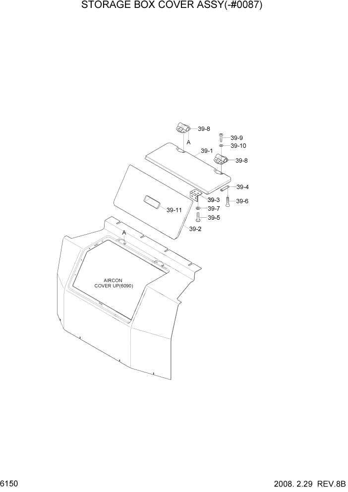 Схема запчастей Hyundai R500LC7A - PAGE 6150 STORAGE BOX COVER ASSY, -#0087) СТРУКТУРА