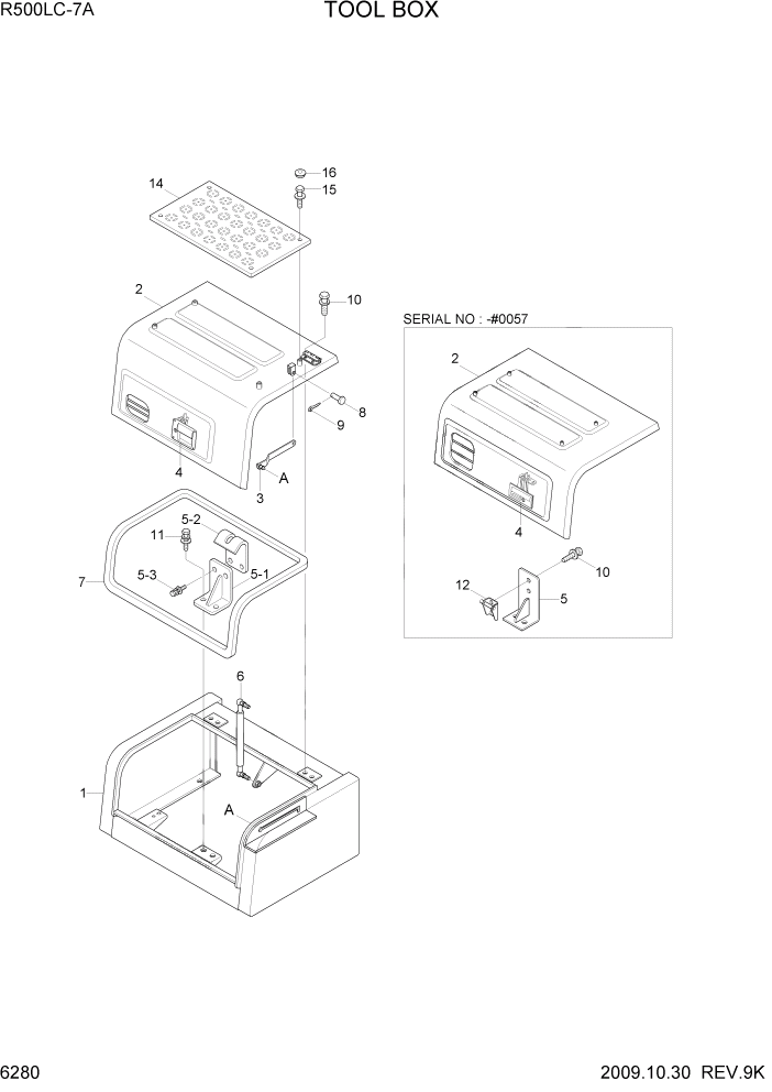 Схема запчастей Hyundai R500LC7A - PAGE 6280 TOOL BOX СТРУКТУРА