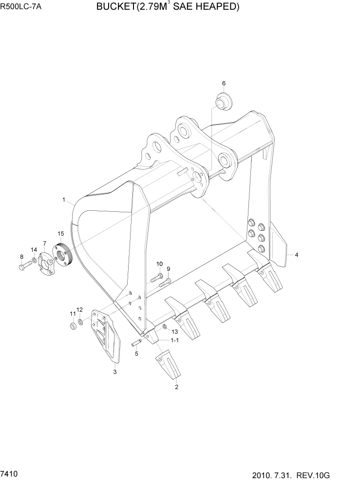 Схема запчастей Hyundai R500LC7A - PAGE 7410 BUCKET(2.79M3 SAE HEAPED) РАБОЧЕЕ ОБОРУДОВАНИЕ