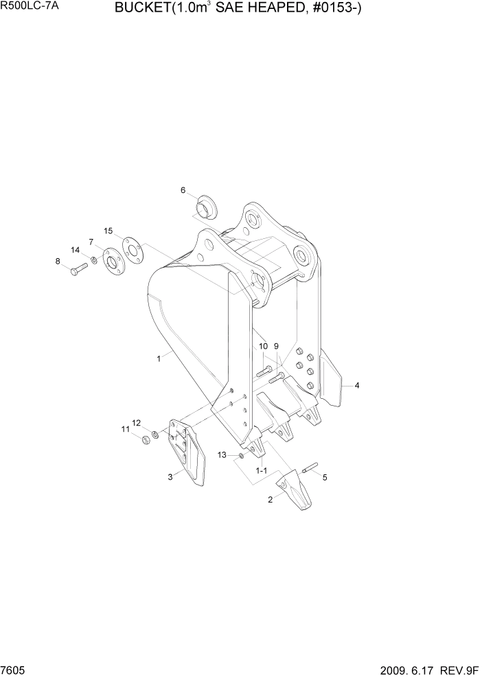 Схема запчастей Hyundai R500LC7A - PAGE 7605 BUCKET(1.00M3 SAE HEAPED, #0153) РАБОЧЕЕ ОБОРУДОВАНИЕ