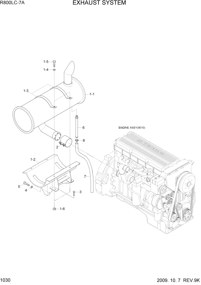 Схема запчастей Hyundai R800LC7A - PAGE 1030 EXHAUST SYSTEM СИСТЕМА ДВИГАТЕЛЯ