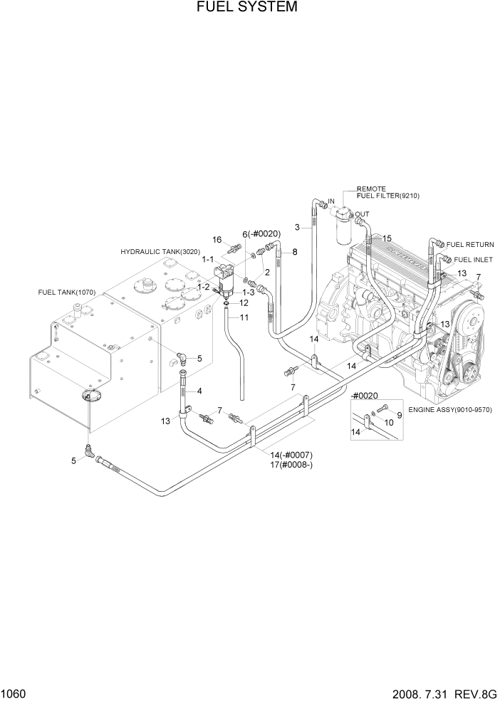 Схема запчастей Hyundai R800LC7A - PAGE 1060 FUEL SYSTEM СИСТЕМА ДВИГАТЕЛЯ