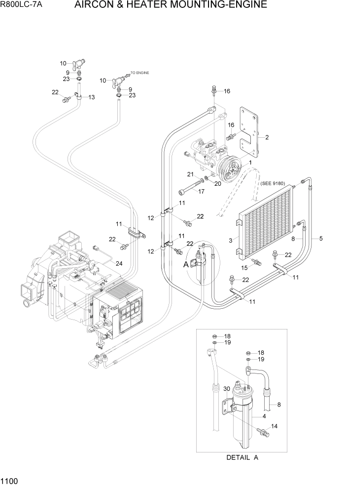 Схема запчастей Hyundai R800LC7A - PAGE 1100 AIRCON & HEATER MOUNTING-ENGINE СИСТЕМА ДВИГАТЕЛЯ