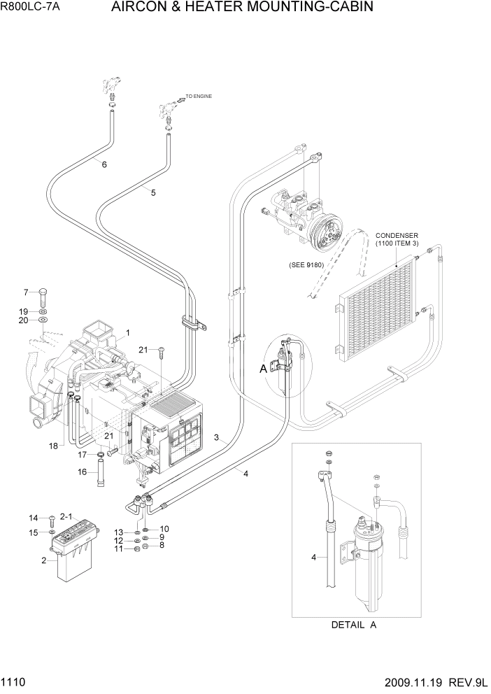 Схема запчастей Hyundai R800LC7A - PAGE 1110 AIRCON & HEATER MOUNTING-CABIN СИСТЕМА ДВИГАТЕЛЯ