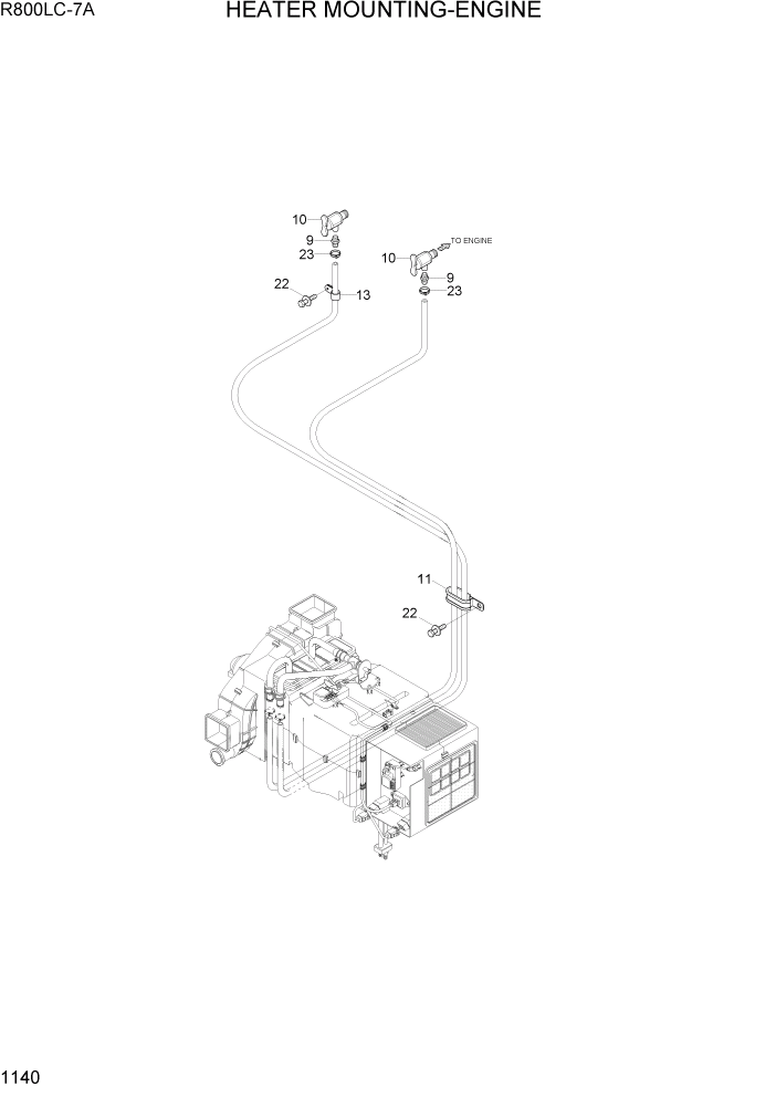 Схема запчастей Hyundai R800LC7A - PAGE 1140 HEATER MOUNTING-ENGINE СИСТЕМА ДВИГАТЕЛЯ