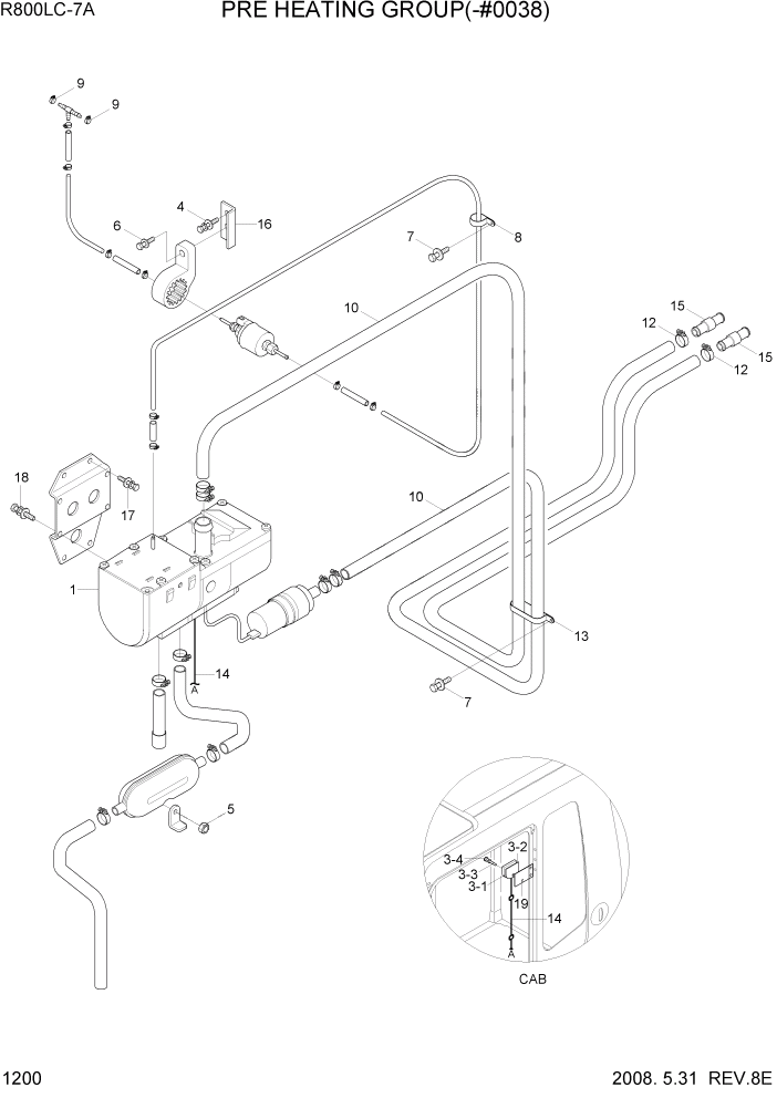 Схема запчастей Hyundai R800LC7A - PAGE 1200 PRE HEATING GROUP(-#0037) СИСТЕМА ДВИГАТЕЛЯ