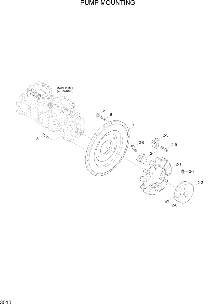 Схема запчастей Hyundai R800LC7A - PAGE 3010 PUMP MOUNTING ГИДРАВЛИЧЕСКАЯ СИСТЕМА