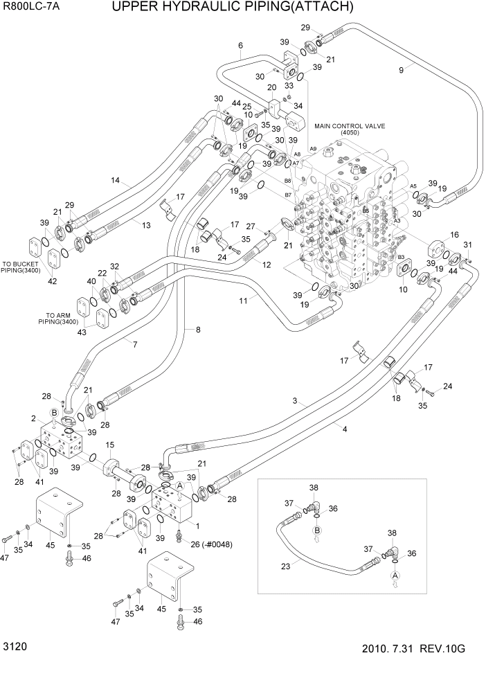 Схема запчастей Hyundai R800LC7A - PAGE 3120 UPPER HYDRAULIC PIPING(ATTACH) ГИДРАВЛИЧЕСКАЯ СИСТЕМА