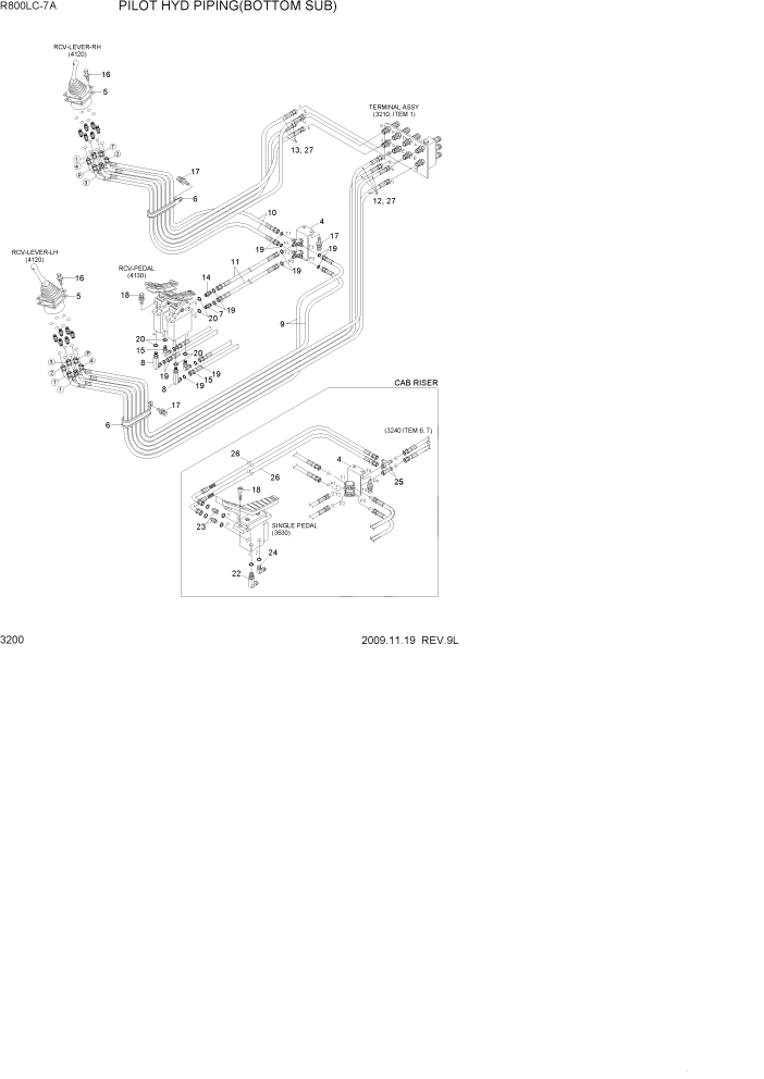 Схема запчастей Hyundai R800LC7A - PAGE 3200 PILOT HYDRAULIC PIPING(BOTTOM SUB) ГИДРАВЛИЧЕСКАЯ СИСТЕМА