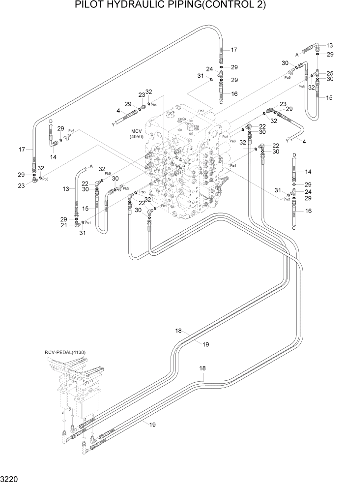 Схема запчастей Hyundai R800LC7A - PAGE 3220 PILOT HYDRAULIC PIPING(CONTROL 2) ГИДРАВЛИЧЕСКАЯ СИСТЕМА