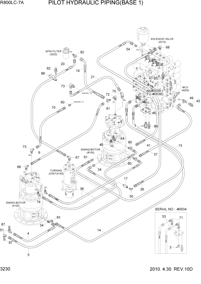 Схема запчастей Hyundai R800LC7A - PAGE 3230 PILOT HYDRAULIC PIPING(BASE 1) ГИДРАВЛИЧЕСКАЯ СИСТЕМА