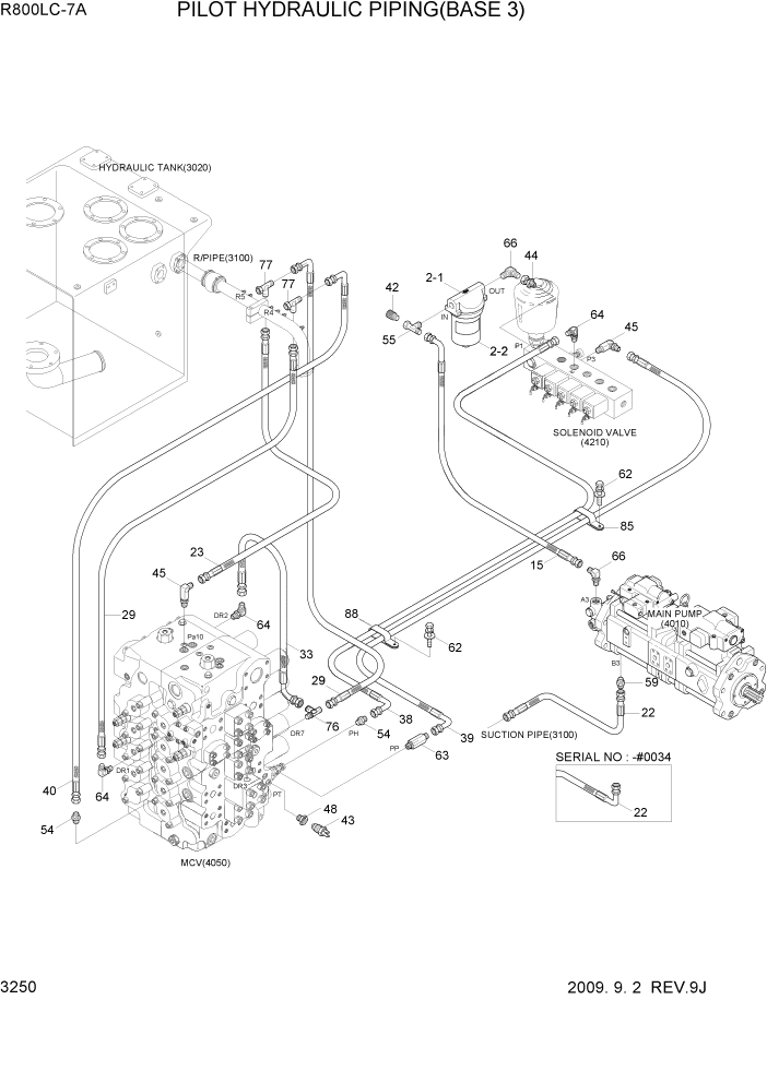 Схема запчастей Hyundai R800LC7A - PAGE 3250 PILOT HYDRAULIC PIPING(BASE 3) ГИДРАВЛИЧЕСКАЯ СИСТЕМА