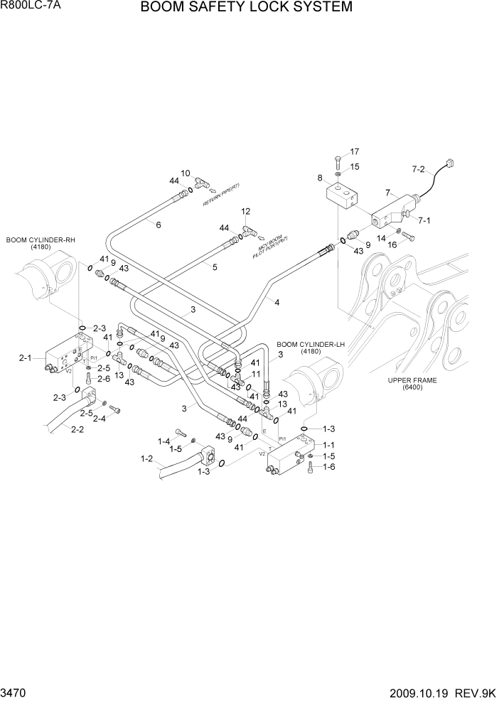 Схема запчастей Hyundai R800LC7A - PAGE 3470 BOOM SAFETY LOCK SYSTEM ГИДРАВЛИЧЕСКАЯ СИСТЕМА