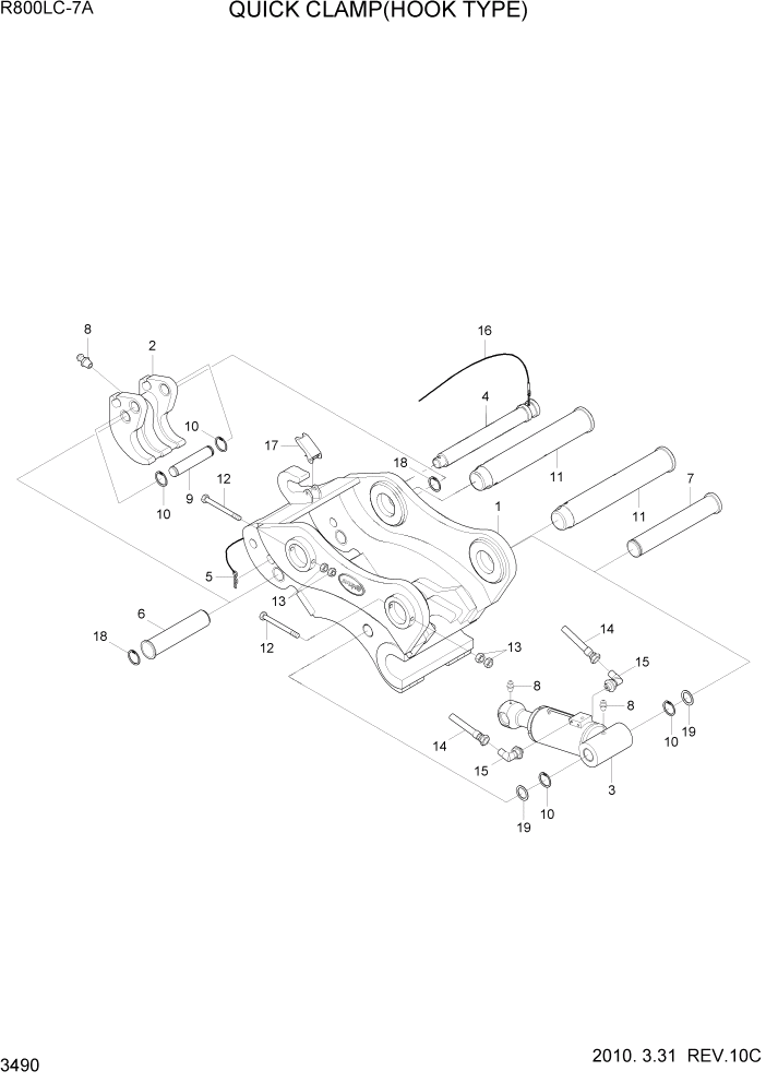 Схема запчастей Hyundai R800LC7A - PAGE 3490 QUICK CLAMP(HOOK TYPE) ГИДРАВЛИЧЕСКАЯ СИСТЕМА