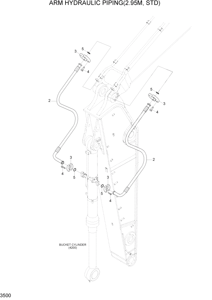 Схема запчастей Hyundai R800LC7A - PAGE 3500 ARM HYDRAULIC PIPING(2.95M, STD) ГИДРАВЛИЧЕСКАЯ СИСТЕМА