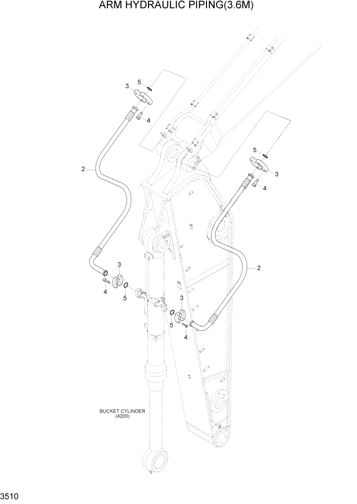 Схема запчастей Hyundai R800LC7A - PAGE 3510 ARM HYDRAULIC PIPING(3.6M) ГИДРАВЛИЧЕСКАЯ СИСТЕМА