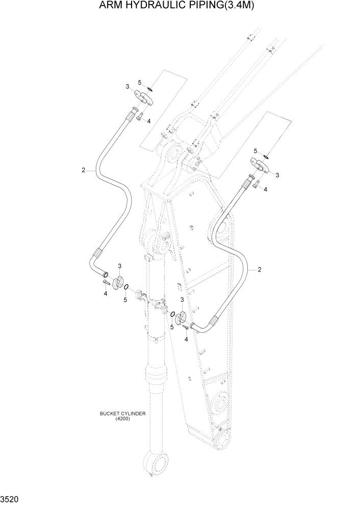 Схема запчастей Hyundai R800LC7A - PAGE 3520 ARM HYDRAULIC PIPING(3.4M) ГИДРАВЛИЧЕСКАЯ СИСТЕМА