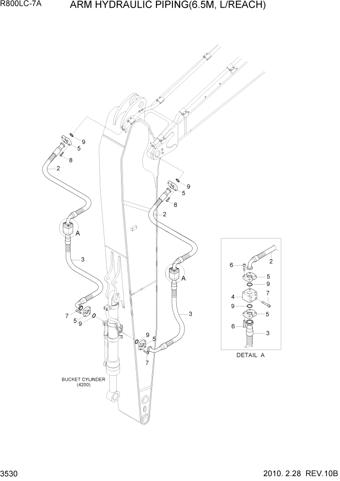 Схема запчастей Hyundai R800LC7A - PAGE 3530 ARM HYDRAULIC PIPING(6.5M, L/REACH) ГИДРАВЛИЧЕСКАЯ СИСТЕМА