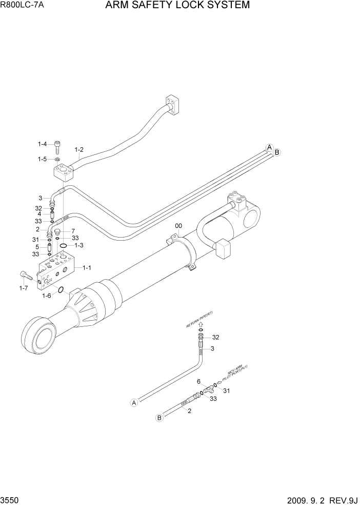 Схема запчастей Hyundai R800LC7A - PAGE 3550 ARM SAFETY LOCK SYSTEM ГИДРАВЛИЧЕСКАЯ СИСТЕМА