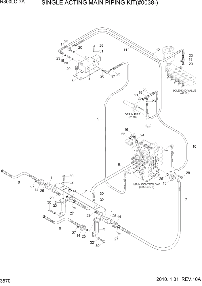 Схема запчастей Hyundai R800LC7A - PAGE 3570 SINGLE ACTING MAIN PIPING KIT(#0038-) ГИДРАВЛИЧЕСКАЯ СИСТЕМА