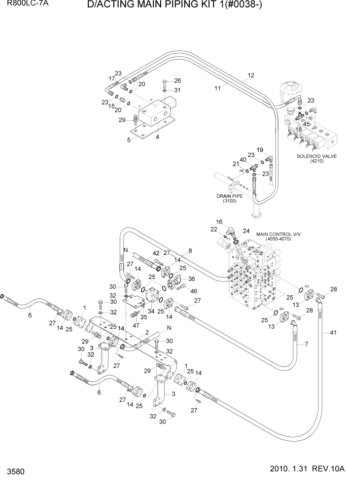 Схема запчастей Hyundai R800LC7A - PAGE 3580 D/ACTING MAIN PIPING KIT(1/2, #0038-) ГИДРАВЛИЧЕСКАЯ СИСТЕМА