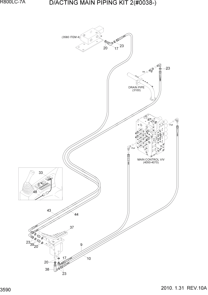 Схема запчастей Hyundai R800LC7A - PAGE 3590 D/ACTING MAIN PIPING KIT(2/2, #0038-) ГИДРАВЛИЧЕСКАЯ СИСТЕМА